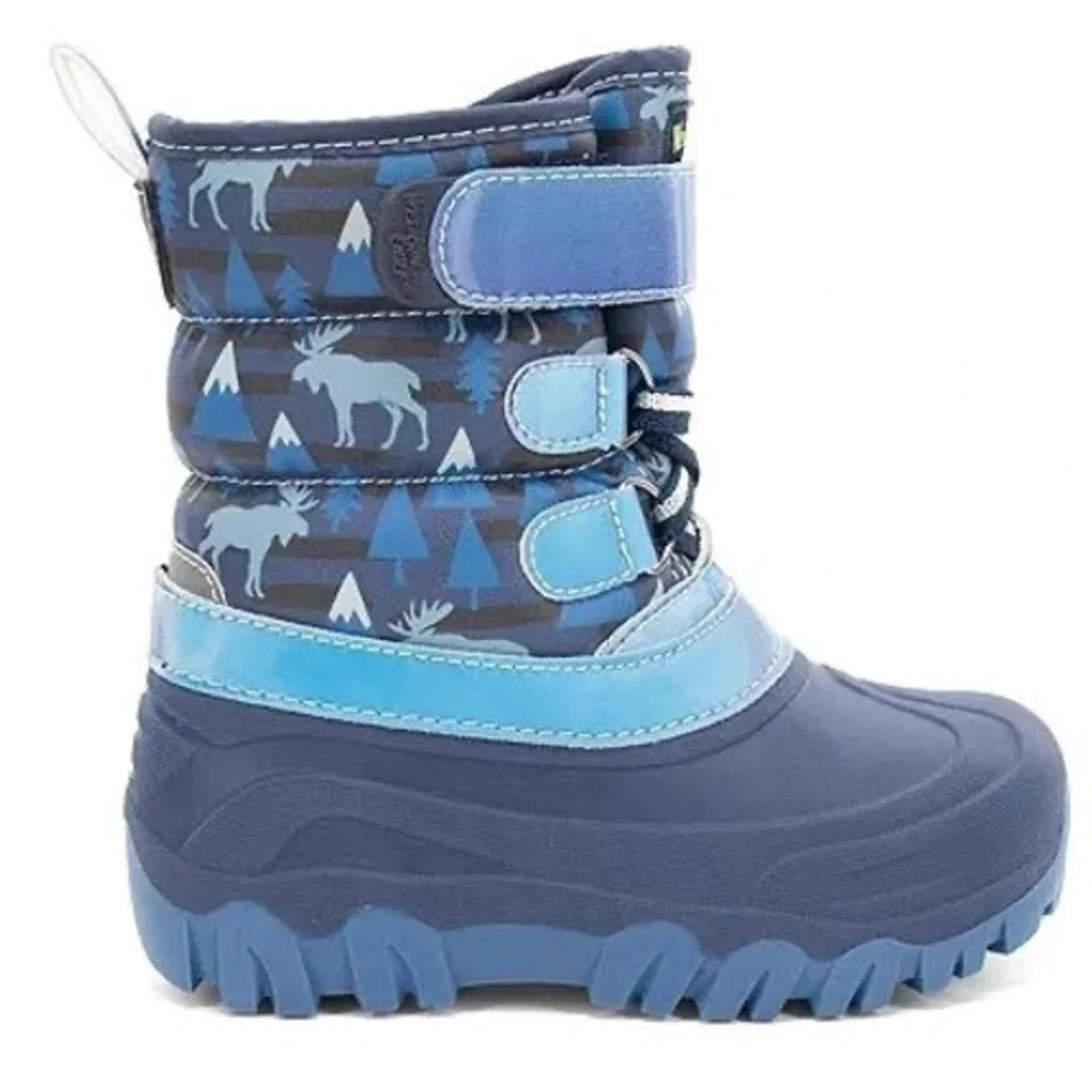Western Chief Boys Ascend Faux Fur Winter Boots Navy Moose Print Size 8 NEW